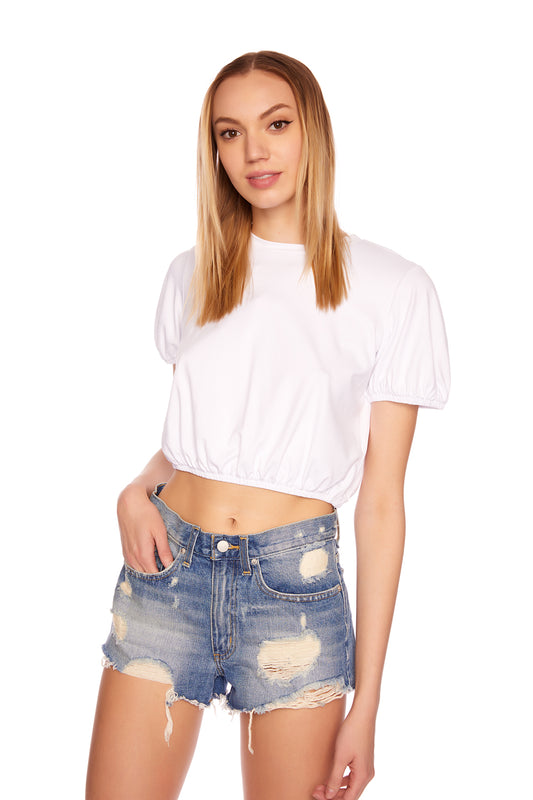 crop gathered shoulder top